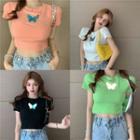 Butterfly Short-sleeve Slim-fit Cropped T-shirt