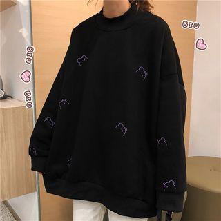 Bear Embroidered Oversized Pullover