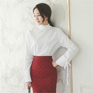 Frill-neck Button-back Blouse