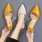 Faux Leather Pointed Block Heel Slide Pumps