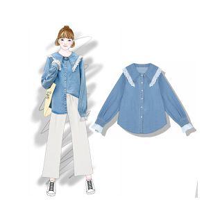 Eyelet Trim Denim Blouse