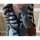 V-neck Ribbed Stripe Cardigan One Size