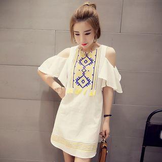 Shoulder Cut Out Short-sleeve A-line Dress