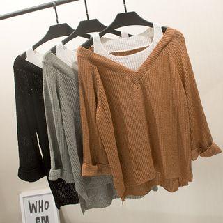 Cold Shoulder Mock Two-piece Sweater