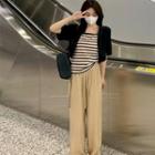 Striped Camisole Top / Short-sleeve Cardigan / Wide Leg Pants