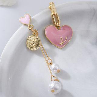 Non-matching Heart Drop Earring 1 Pair - Stud Earring - As Shown In Figure - One Size
