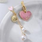 Non-matching Heart Drop Earring 1 Pair - Stud Earring - As Shown In Figure - One Size