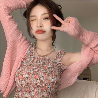 Floral Print Shirred Camisole Top / Cardigan