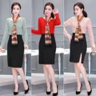 Two Tone Long Sleeve Sheath Dress With Scarf