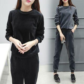 Set: Plain Long-sleeve Sweatshirt + Sweatpants