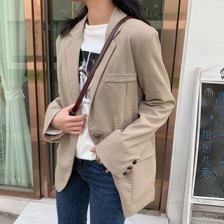 Plaid Button Blazer Almond - One Size