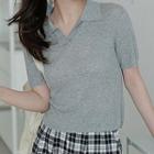 Short-sleeve Cropped Plain Polo Top
