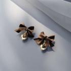 Bow Drop Earring 1 Pair - Brown Bow - Gold - One Size