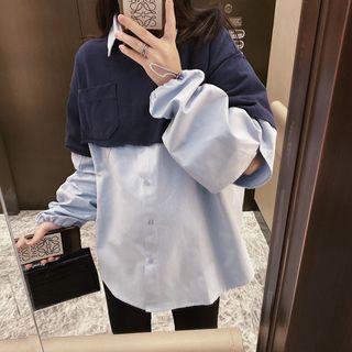 Set: Long-sleeve Cutout Shirt + Short-sleeve Crop Top