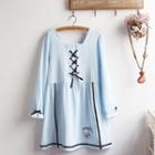 Square-neck Embroidered Long-sleeve Dress