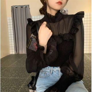 Long-sleeve Ruffled Tie-back Blouse