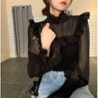 Long-sleeve Ruffled Tie-back Blouse