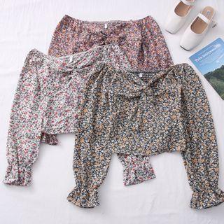 Twisted-front Floral Chiffon Crop Top