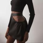Cut-out Faux Leather Mini A-line Skirt