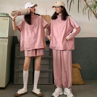 Contrast Trim Zip-up Jacket / Sweatshorts / Sweatpants / Set