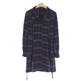 Long-sleeve Plaid Notch-lapel Mini Shirt Dress