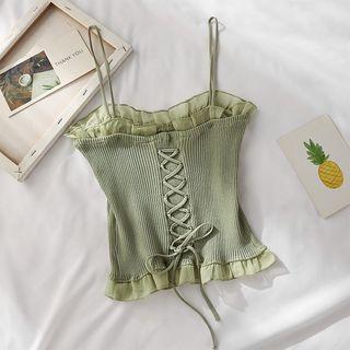 Lace Up Ruffle Camisole Top