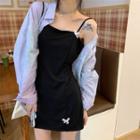 Oversize Shirt / Bow Detail Spaghetti Strap Mini Sheath Dress
