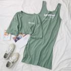 Elbow-sleeve Letter Cropped T-shirt / Sleeveless Midi Dress / Set