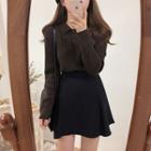 Rib-knit Polo Sweater / Sleeveless Plaid Midi Dress