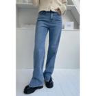 Slit-hem Washed Loose-fit Jeans