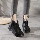 Genuine Leather Zipped Platform Ankle Boots