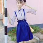 Elbow-sleeve Tie-neck Chiffon Blouse / Jumper Skirt
