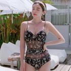 Floral Mesh Paneled Swimsuit