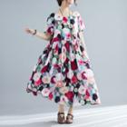 Short-sleeve Floral A-line Maxi Dress As Shown In Figure - One Size
