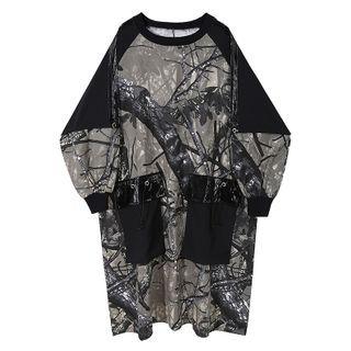 Printed Midi Pullover Dress Gray & Black - One Size
