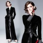 Long-sleeve Wide-leg Velvet Jumpsuit