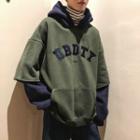 Mock Two-piece Fleece-lined Color-block Hoodie