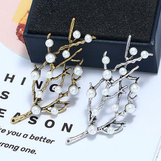 Faux Pearl Leaf Chain Brooch