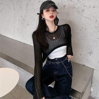 Dip-back Cropped Knit Cape Top / Plain Tank Top