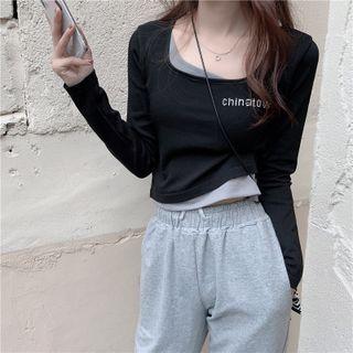 Long Sleeve Mock Two Piece Crop T-shirt