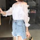 Strappy Off Shoulder 3/4 Sleeve Chiffon Top