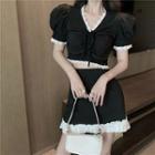 Ruffle Trim Short-sleeve T-shirt / A-line Skirt