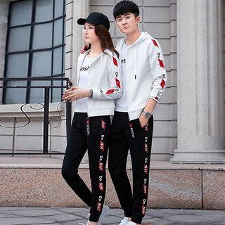 Couple Matching Set: Hooded Zip Jacket + Sweatpants + Short-sleeve T-shirt
