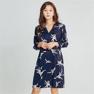 Wrap-front Floral Midi Shift Dress