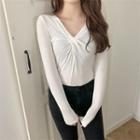 Knotted Plain Long-sleeve Top