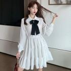 Balloon-sleeve Bow A-line Dress