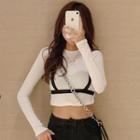 Long-sleeve Strapped Cropped T-shirt