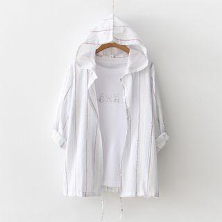 Striped Hooded Jacket Stripes - Gray & White - One Size