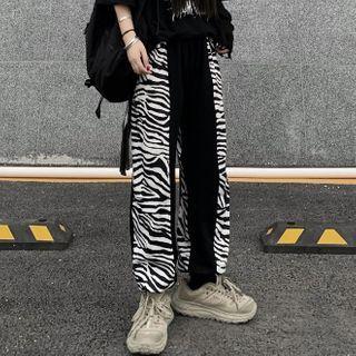 Drawstring-cuff Zebra Print Sweatpants