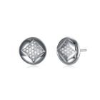 Sterling Silver Simple Geometric Diamond Round Cubic Zirconia Stud Earrings Silver - One Size